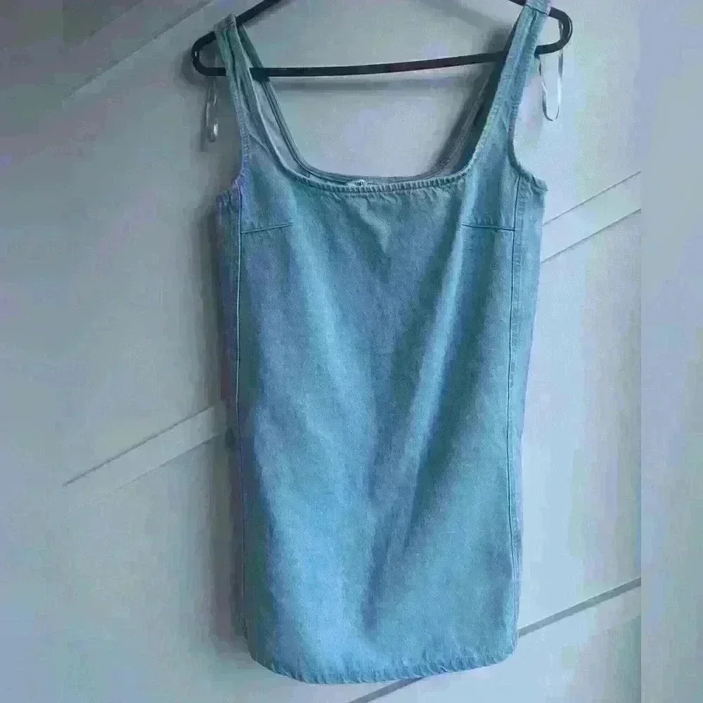 ZARA Square Neck Denim Tank  Mini Dress size XS NWOT - Picture 5 of 10